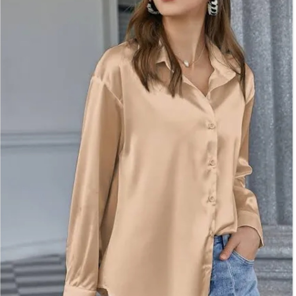 FORE color block silk button down long sleeve shirt